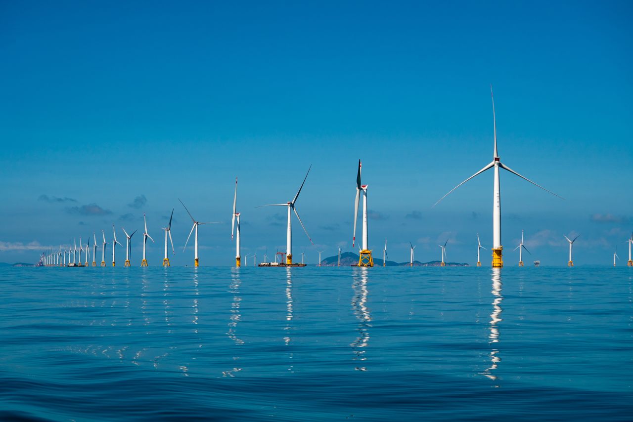 A photo of the Nanpeng Offshore Wind Farm in China