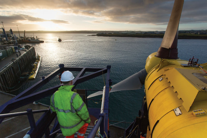Illustration/Tidal turbine getting ready for deployment in Scotland (Courtesy of EMEC/Photo by Alstom/Archive)
