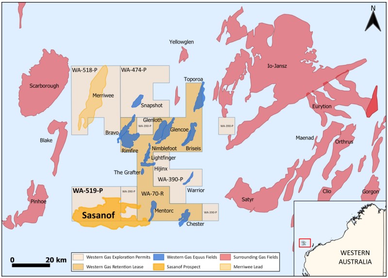 Regional location of Sasanof Prospect and surrounding gas fields - Western Gas