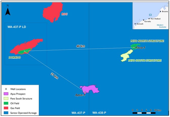 Pavo field location map, Bedout Sub-Basin, offshore Western Australia - Santos