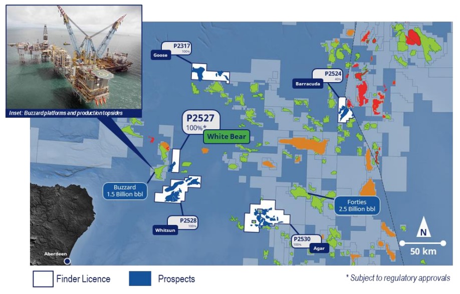 Map of Central North Sea showing location of P2527 Licence and Finder’s surrounding acreage