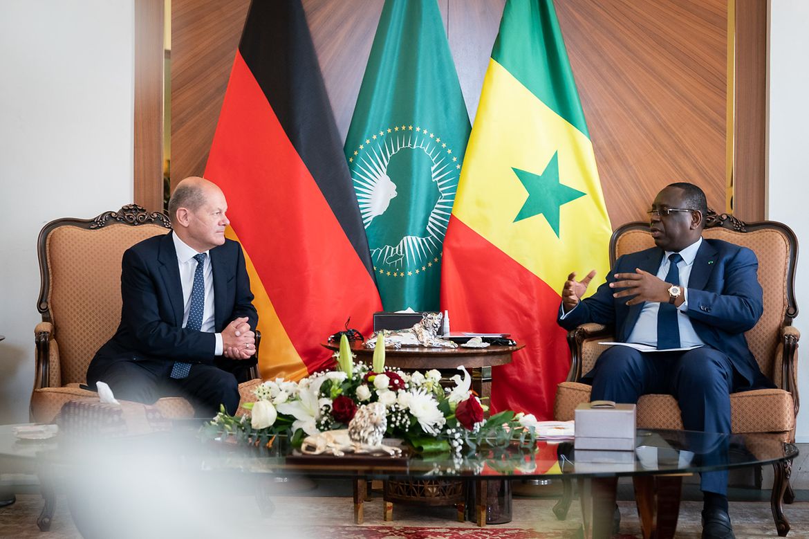 German Chancellor Olaf Scholz & and Senegalese President Macky Sall.