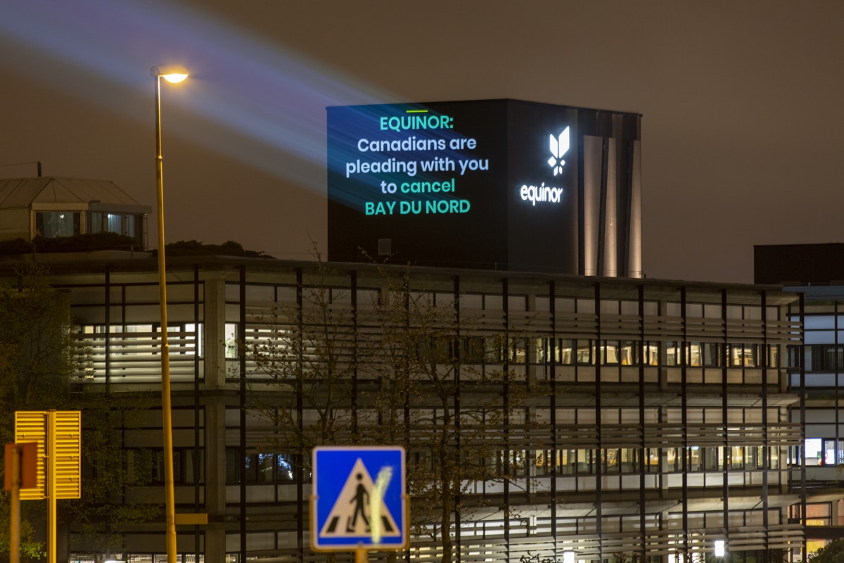 Projection on Equinor's HQ on 10 May ahead of AGM - Bay du Nord