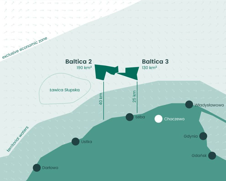 The development area for Baltica 2 and 3 offshore wind farms (Courtesy of RockWave)