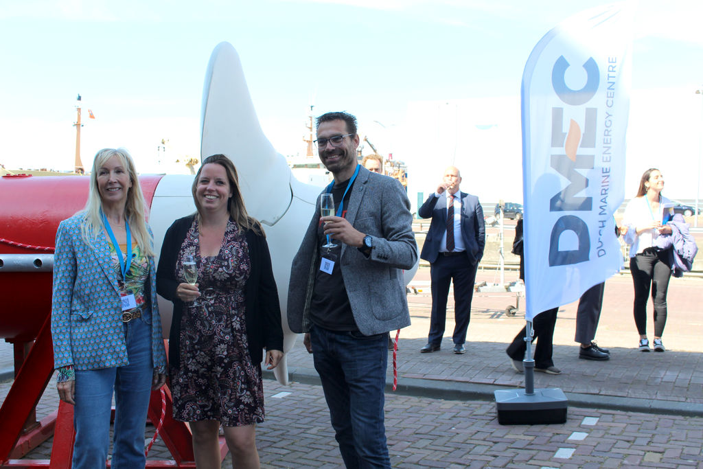 L to R: Liesbeth van Tongeren; Britta Schaffmeister; and Andries van Unen at Marine Energy Hub launch (Courtesy of DMEC)
