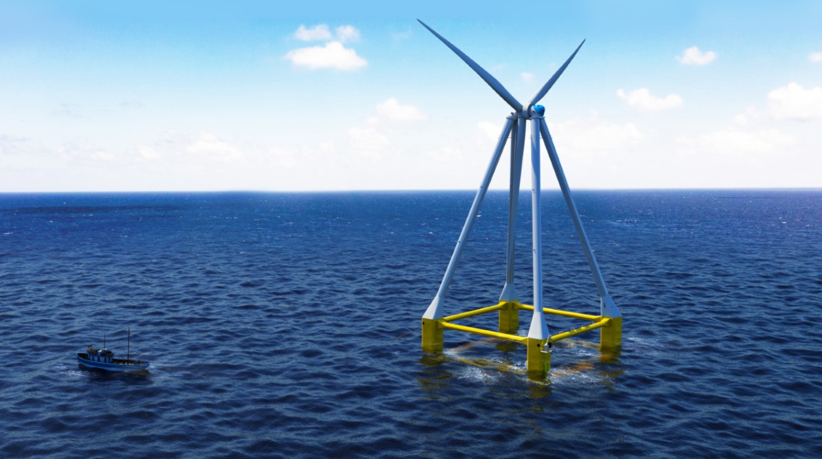 An image rendering of Eolink's floating wind turbine design