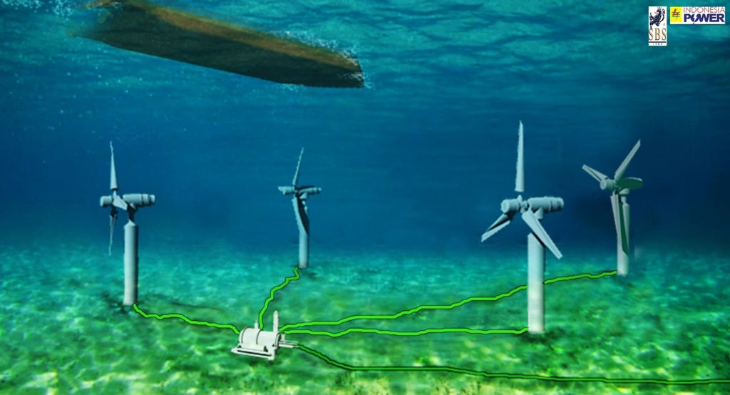 AutoCAD visualization of proposed Larantuka Strait tidal turbine array (Courtesy of SBS)