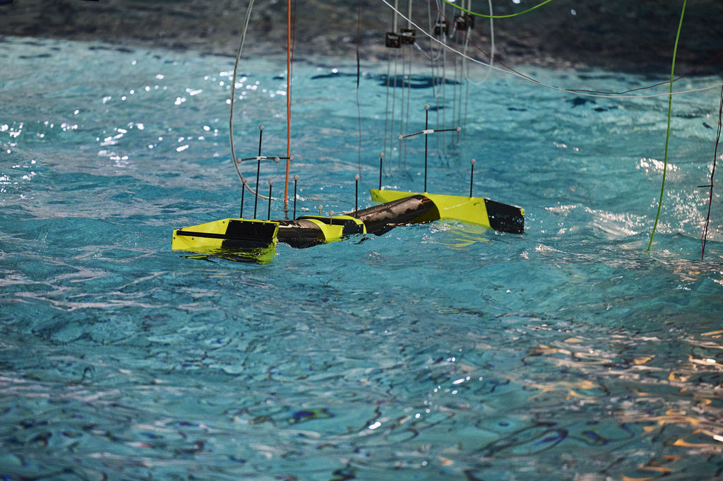 Scaled Blue Horizon wave energy device at FloWave (Courtesy of Mocean Energy)