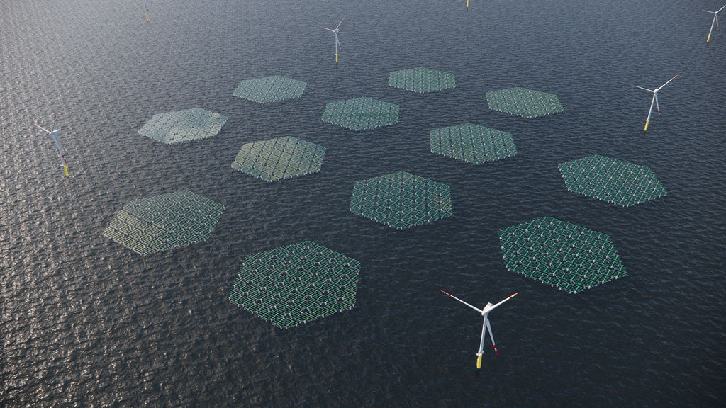 Floating solar park with offshore wind farm (Courtesy of RWE)