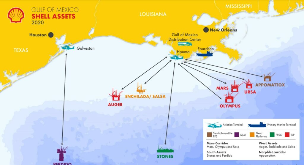 activos operados por Shell en el Golfo de México;  Fuente: Shell