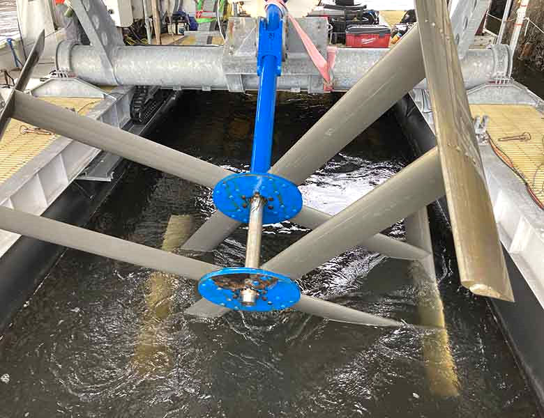 Vertical-axis tidal turbine in the Piscataqua River's site (Courtesy of NREL/Photo by Casey Nichols)