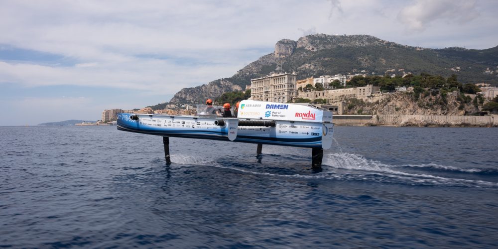 Team Hydro Motion from TU Delft in action at the Monaco Energy Boat Challenge