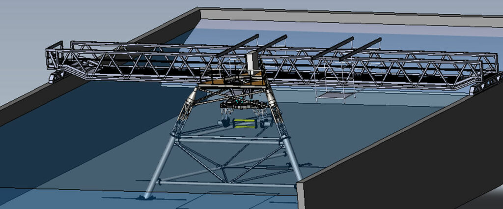 Overall CAD view of the experimental set-up in the wave basin (Courtesy of the LiftWEC Project)