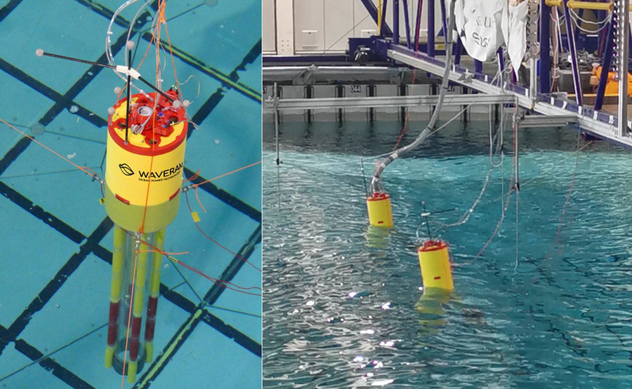 Waveram device under trials at FloWave (Courtesy of EuropeWave project)