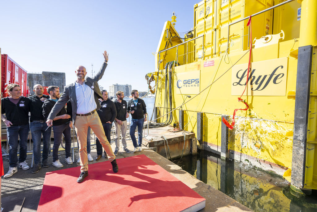 Matthieu Guesné, CEO and founder of Lhyfe during inauguration ceremony (Courtesy of Lhyfe)