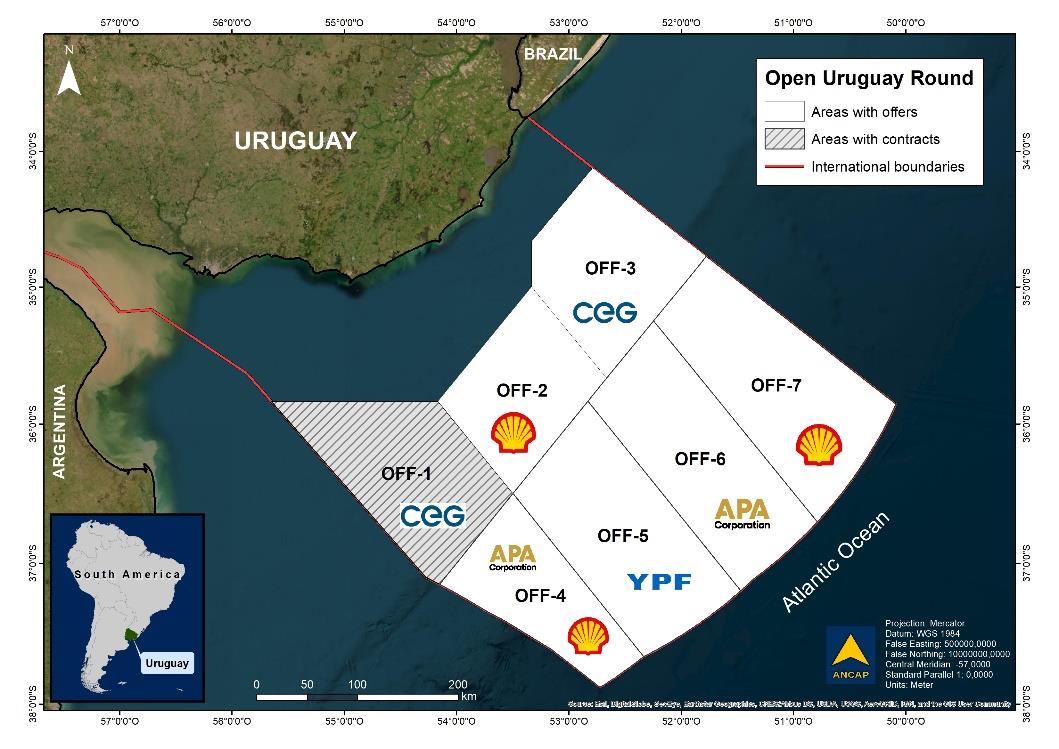 Offshore areas’ map for Open Uruguay Round; Source: ANCAP