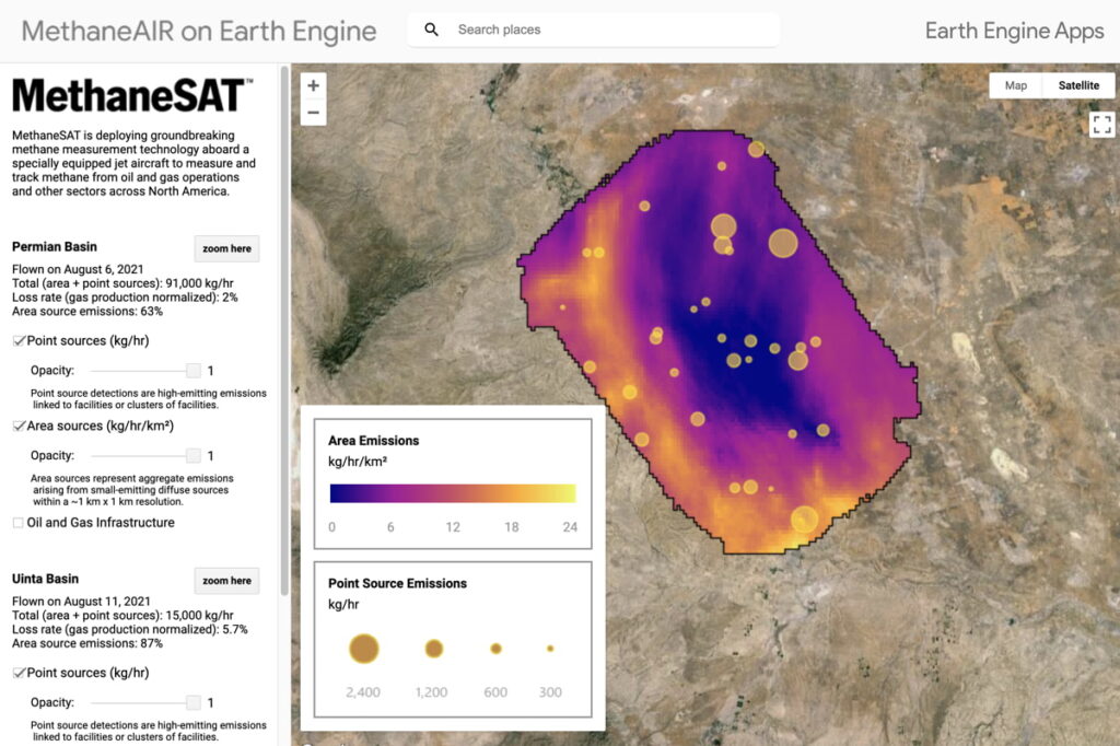 Sample MethaneSAT Data; Credit: Google Earth Engine