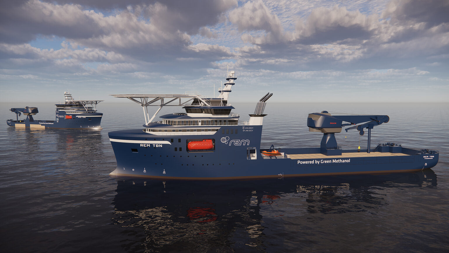 New ESCV will run on green methanol and batteries and will be the first vessel to perform heavy construction work in both offshore wind and subsea with net zero emissions; Source: REM Offshore