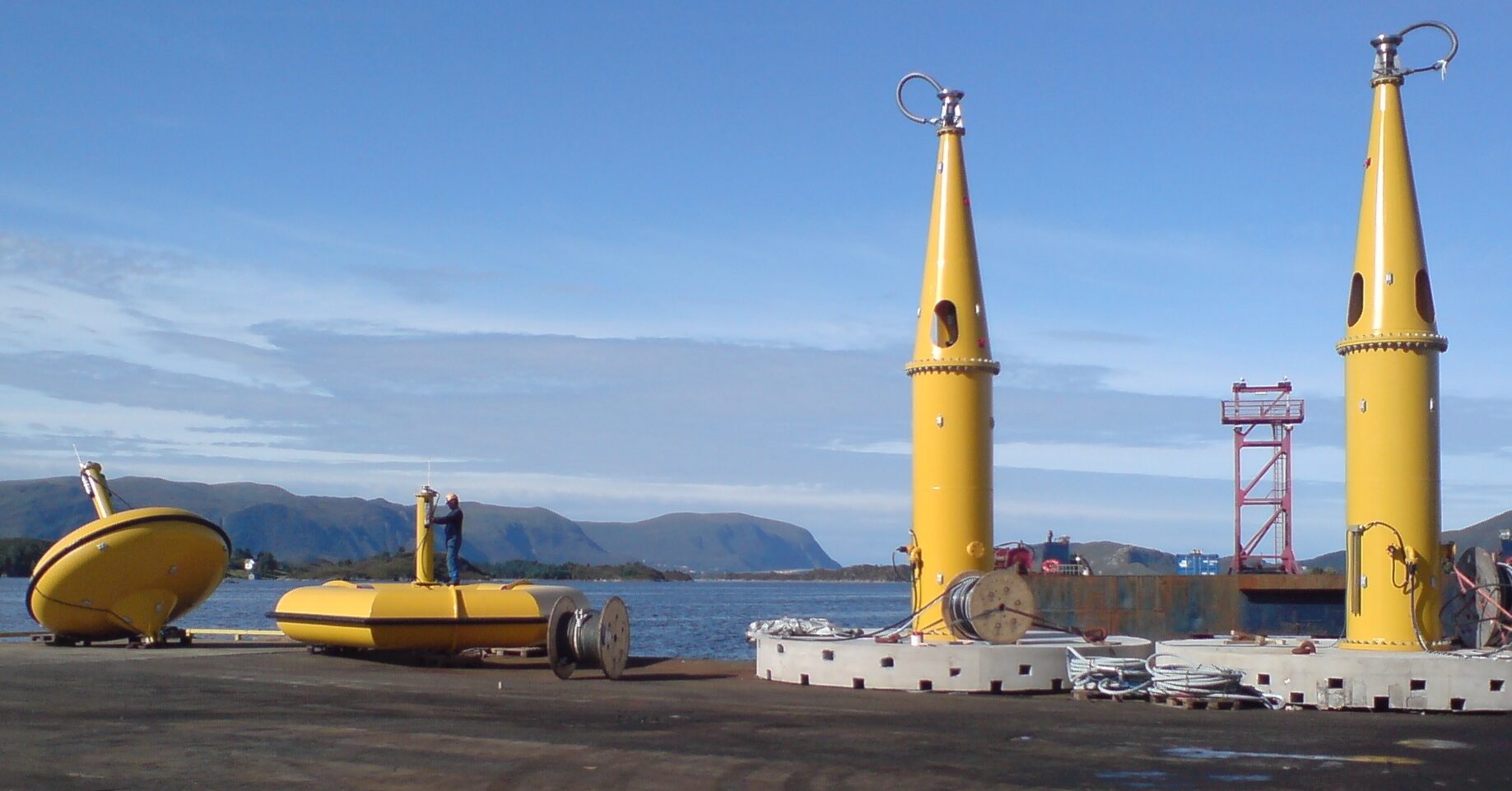 Seabased wave energy converters (WECs) and buoys awaiting installation. Source: Seabased