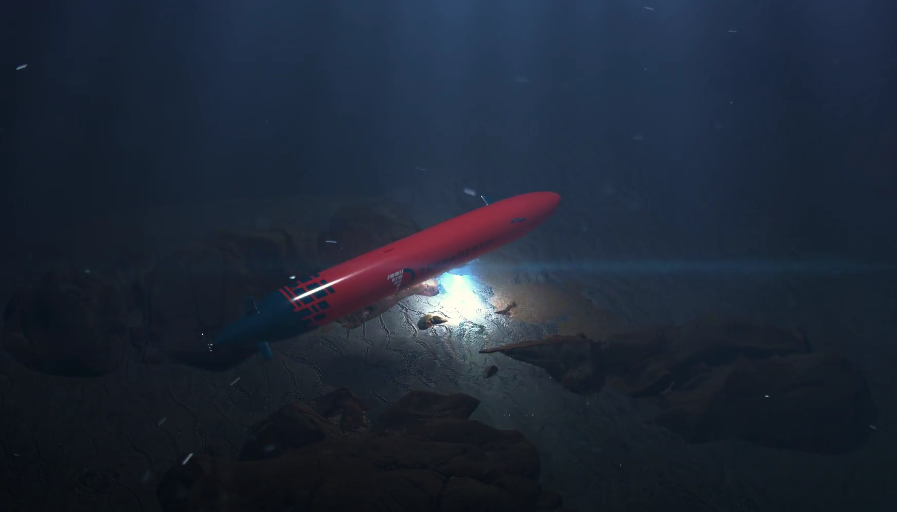 A photo of a Terradepth autonomous underwater vehicle under water
