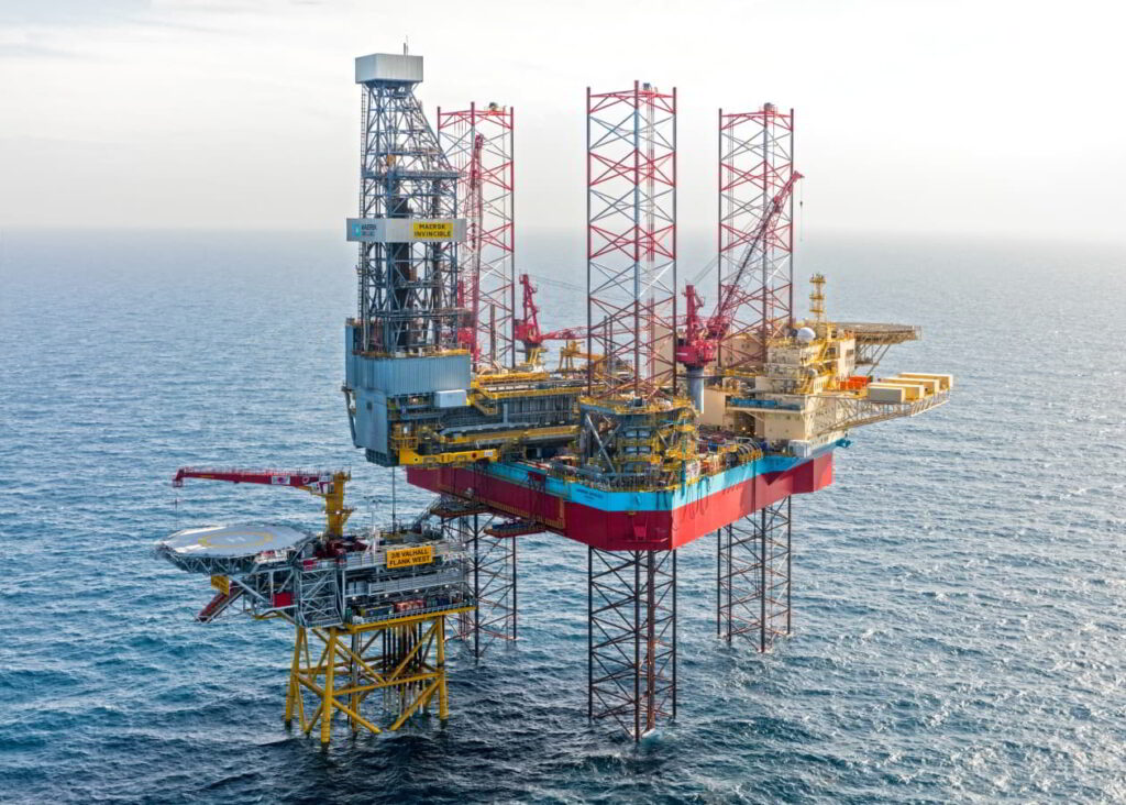 A jack-up rig surrounded by the sea