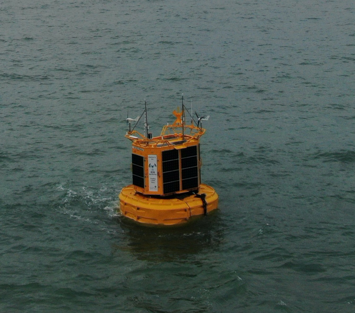 A photo of a Green Rebel floating LiDAR at sea