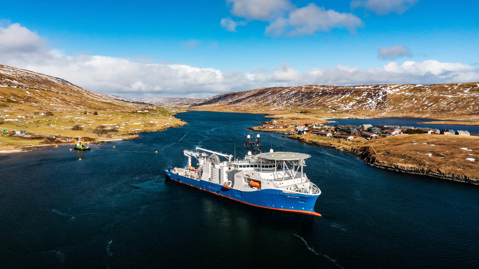 NKT Victoria cable laying vessel waiting in waters off Weisdale Voe; Source: SSEN Transmission