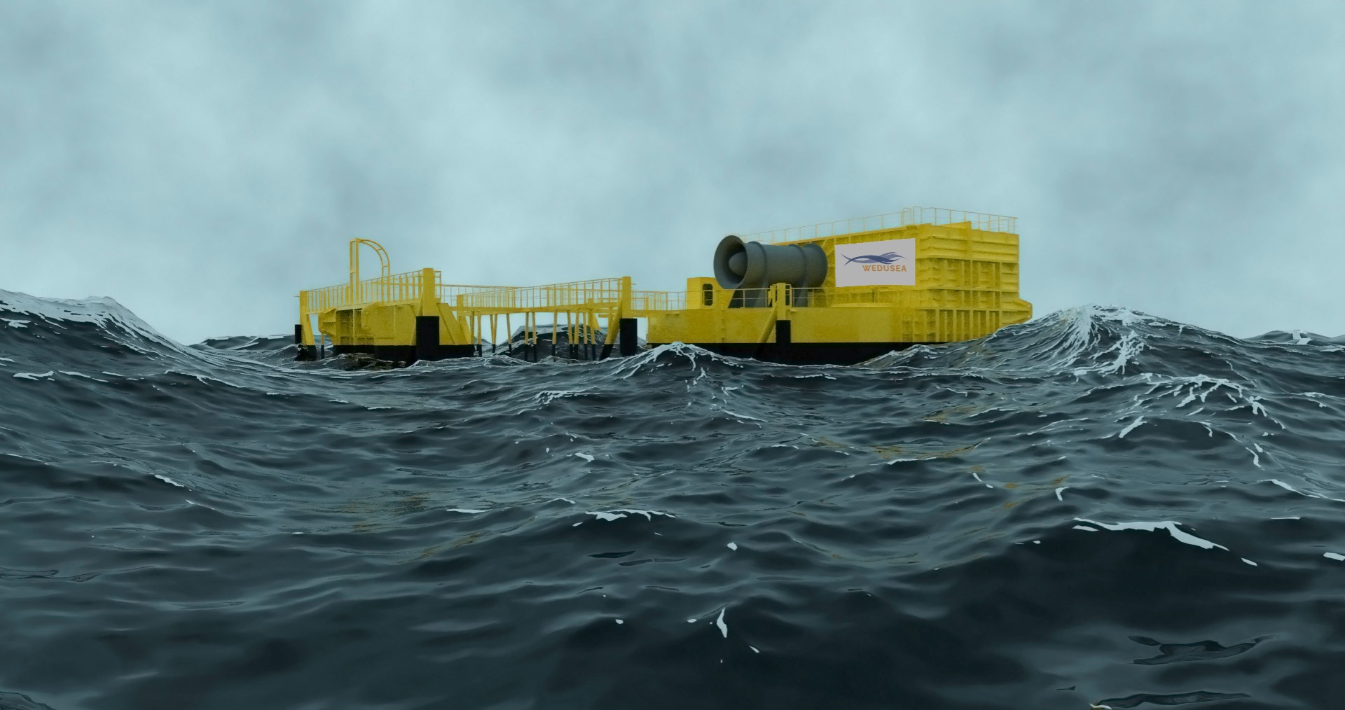 Render of WEDUSEA OceanEnergy OE35 wave energy device, due to launch in UK in summer 2025