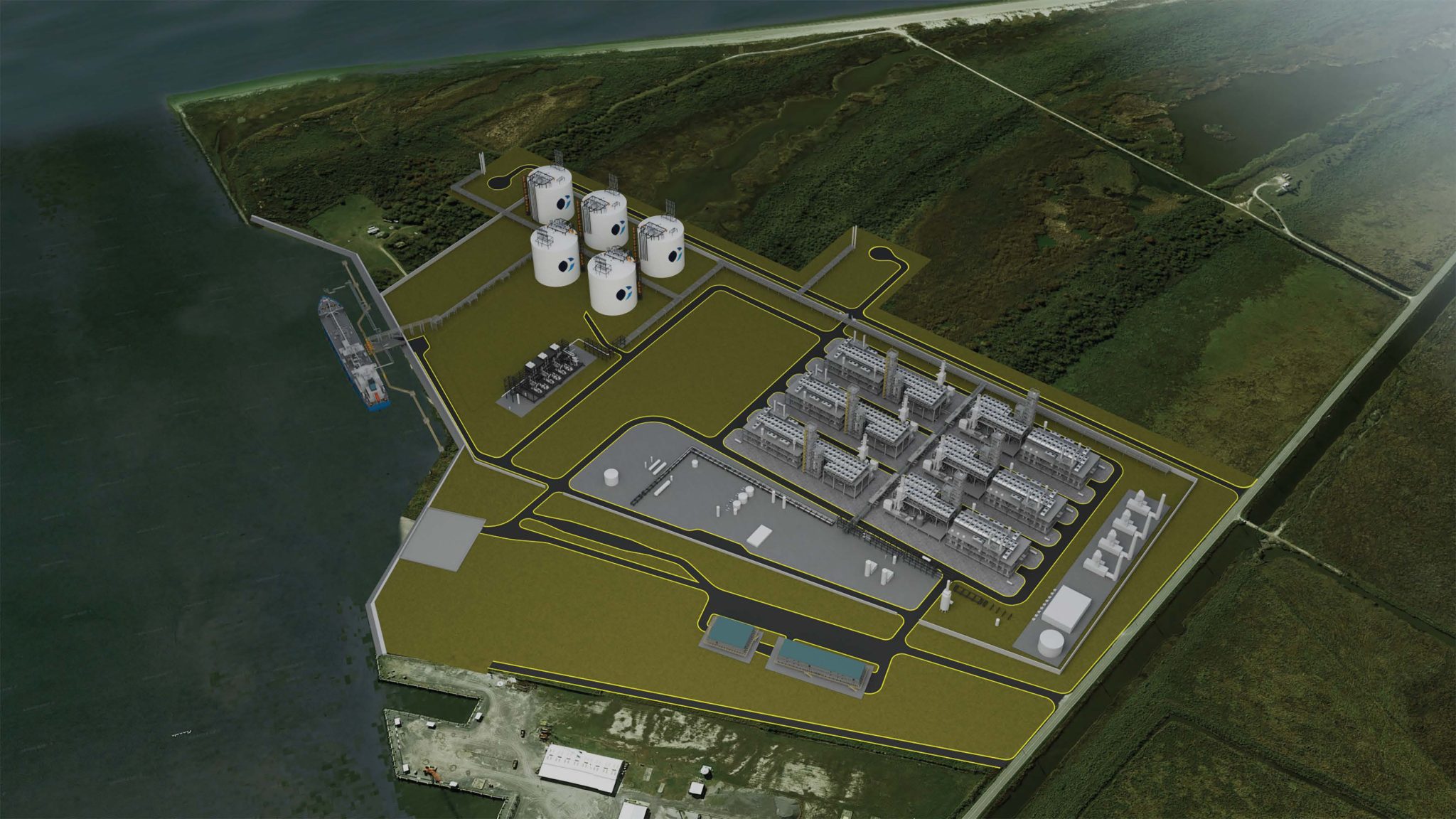 A rendering of an LNG terminal