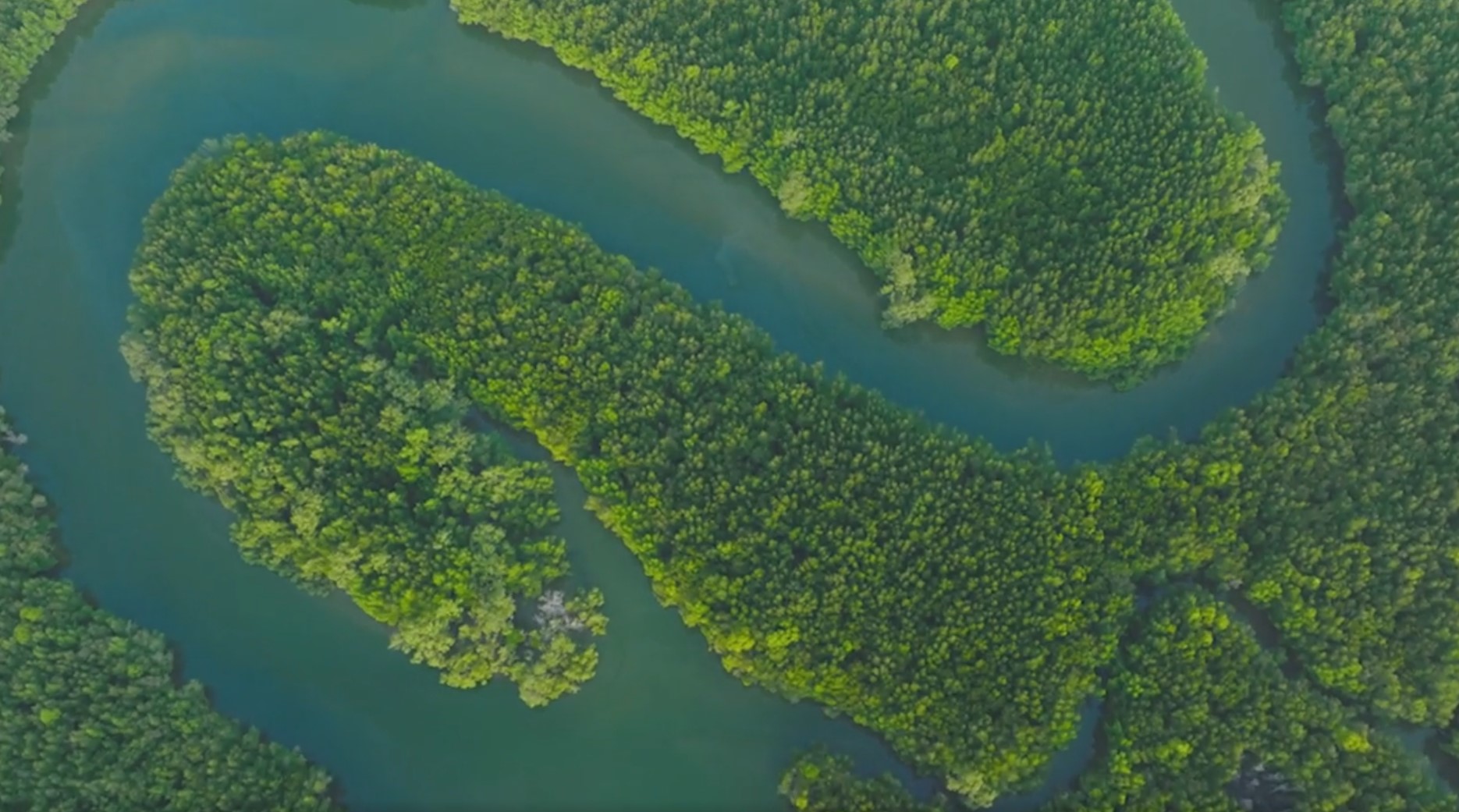 An aerial view of a meandering river