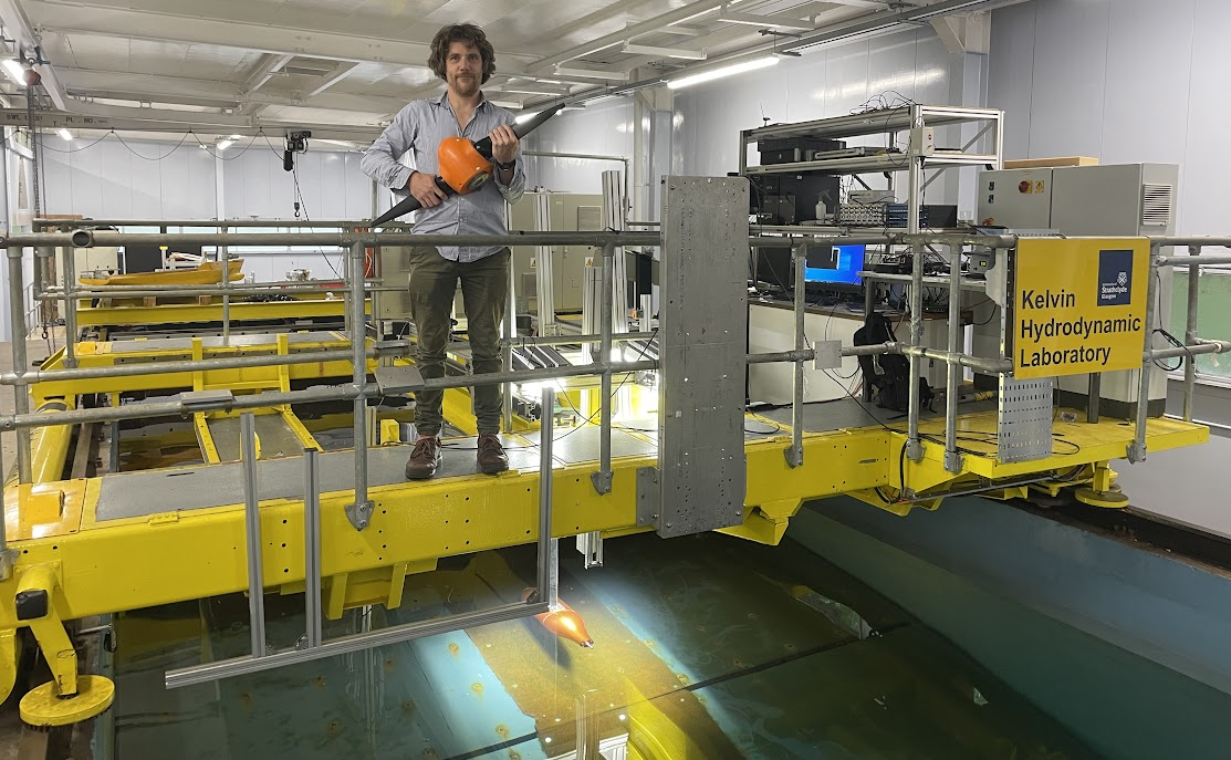 George Dadd, HydroWing Lead Turbine Engineer, at hydrodynamic testing lab