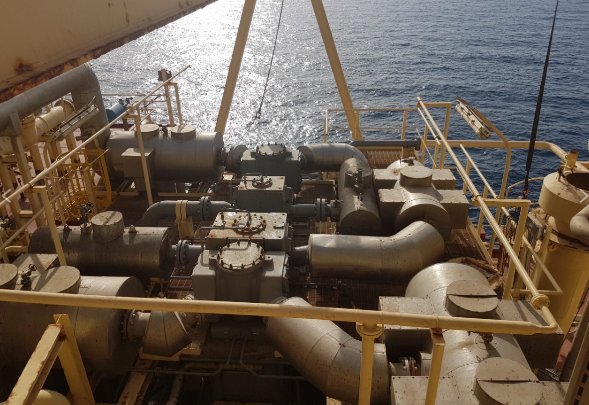 Closeup view of pipes onboard a vessel