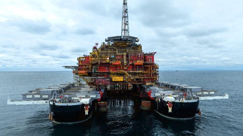 An offshore platform onboard a barge during maritime transport