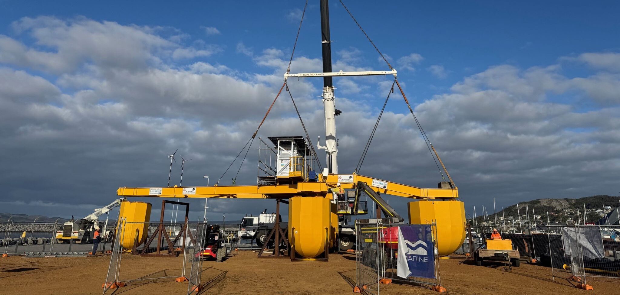 M4 wave energy prototype assembled at the Albany Waterfront Marina. Source: The UWA Oceans Institute