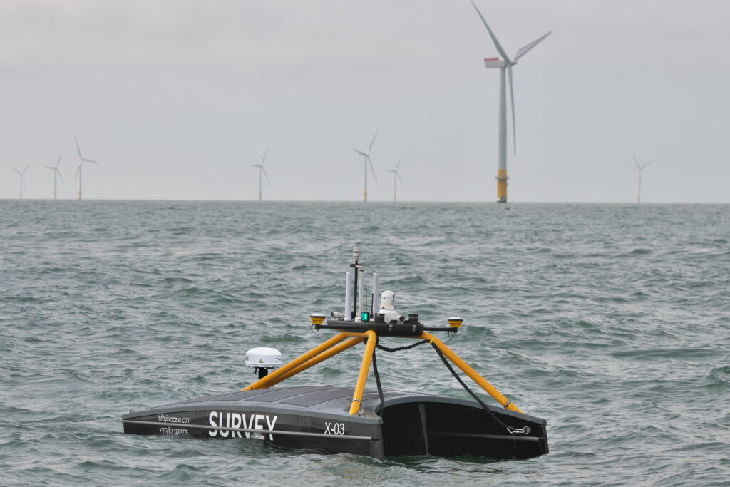 XOCEAN USV harvesting data on an Offshore Wind Farm in the UK North Sea