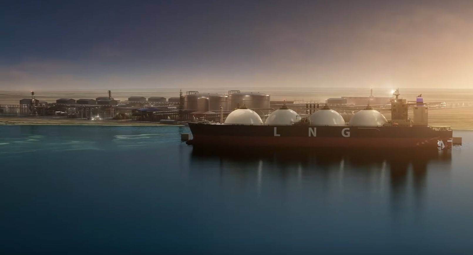 Rendering of an LNG vessel at dock