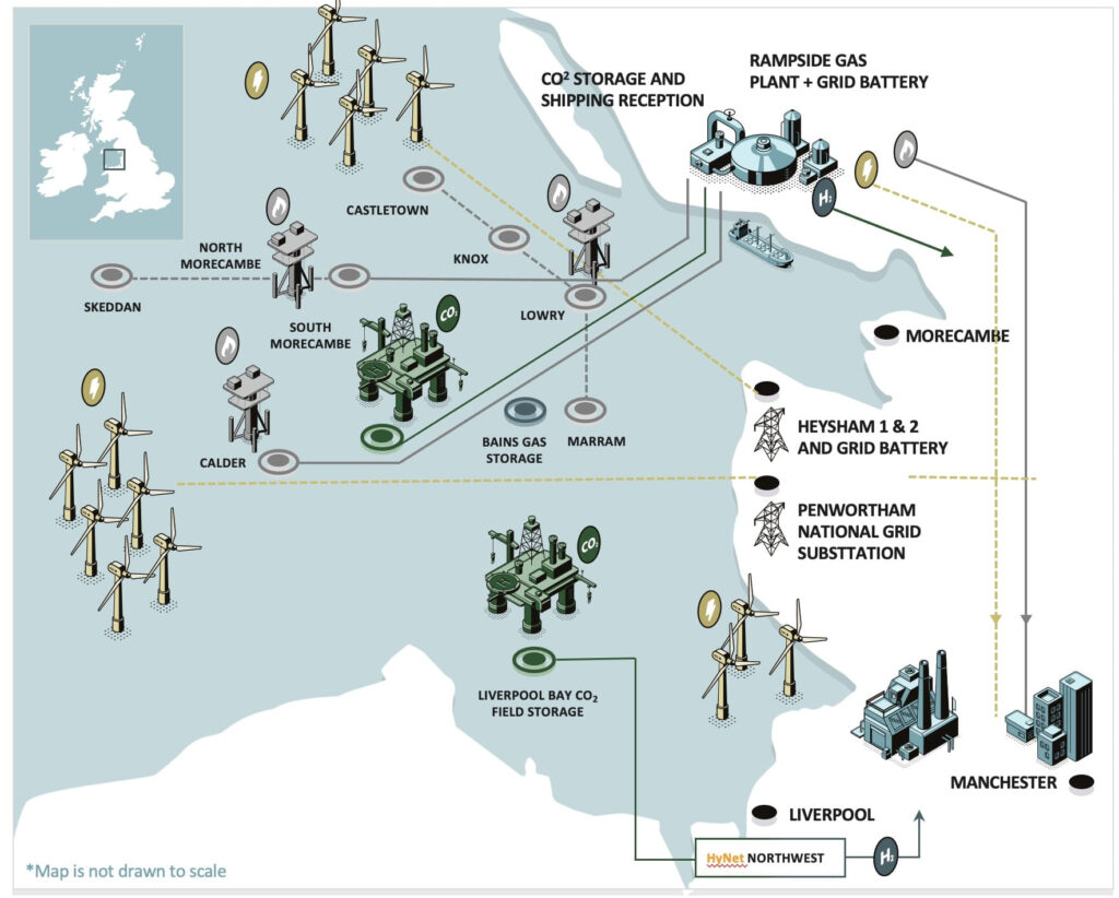 Map showing the planned location of MESH and the existing energy infrastructure and projects surrounding it; Source: EnergyPathways