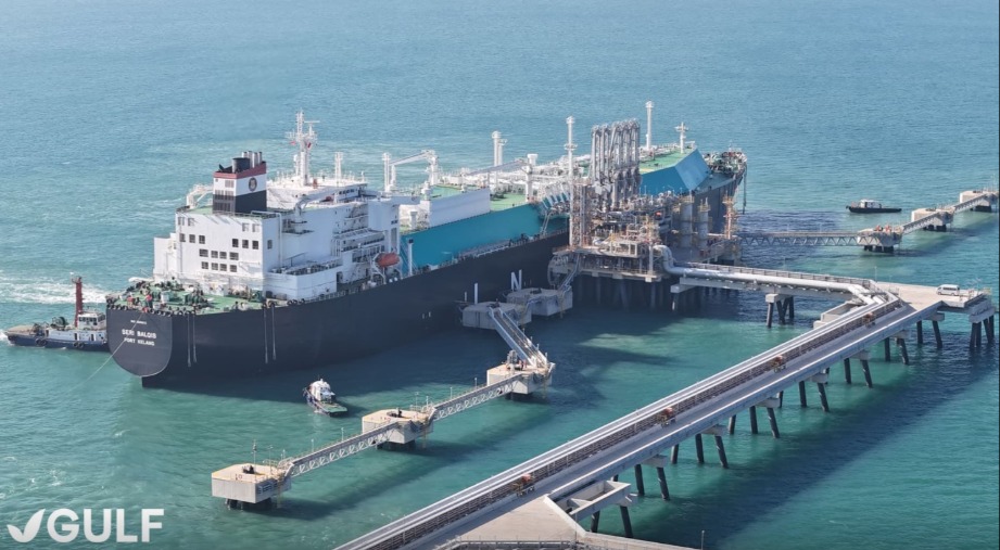 Ship docked at an LNG terminal