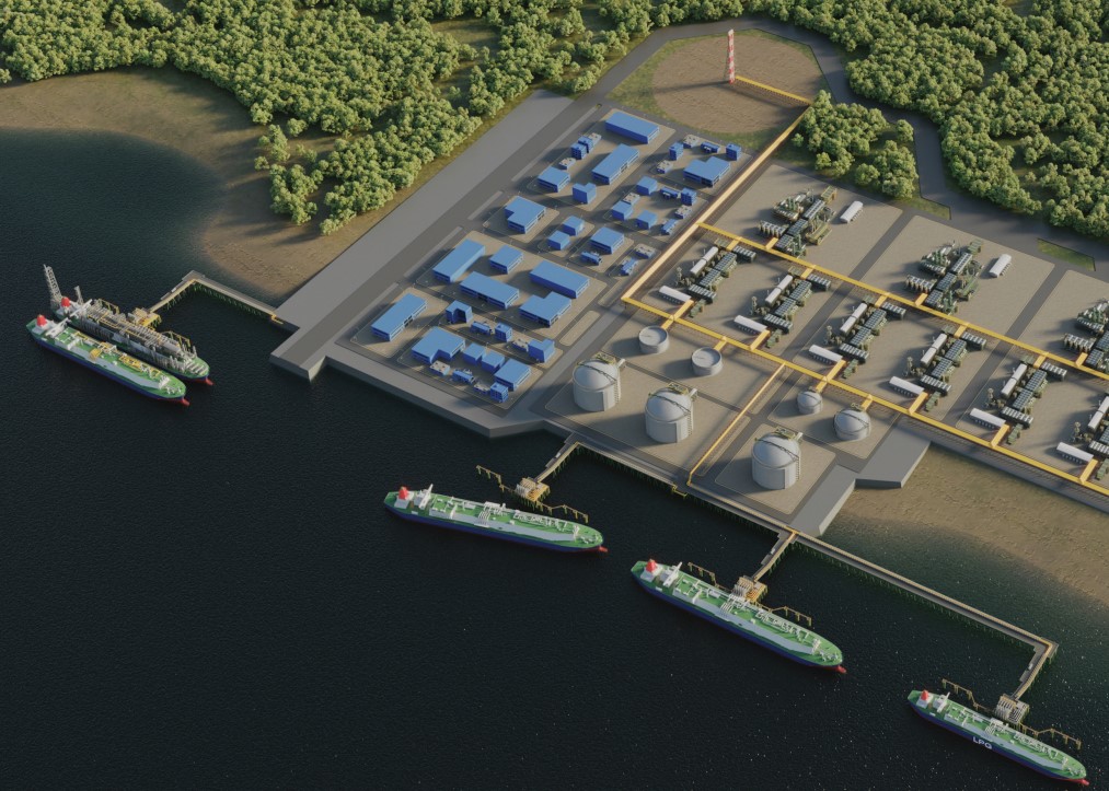 Rendering of an LNG liquefaction plant