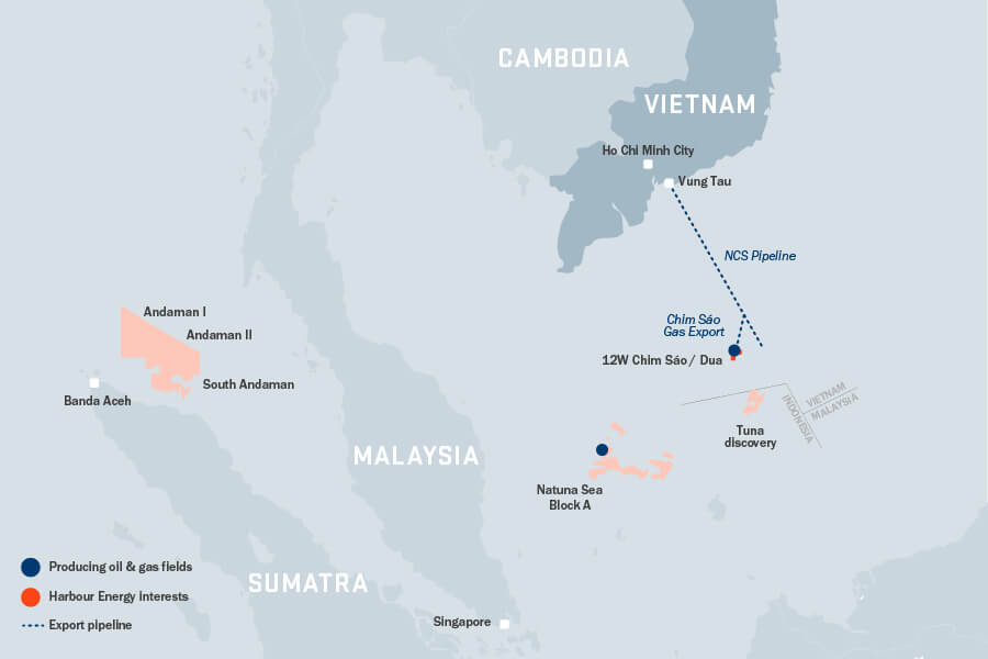 Map showing oil & gas fields in Vietnam; Source: Harbour Energy