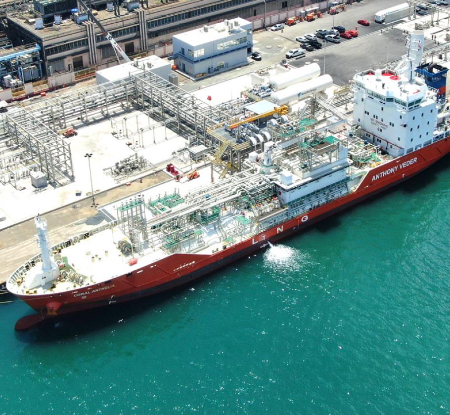 NFE's LNG terminal in Puerto Rico is adjacent to the power plant, which will initially operate on LNG but have the capacity to operate on hydrogen in the future; Source: New Fortress Energy