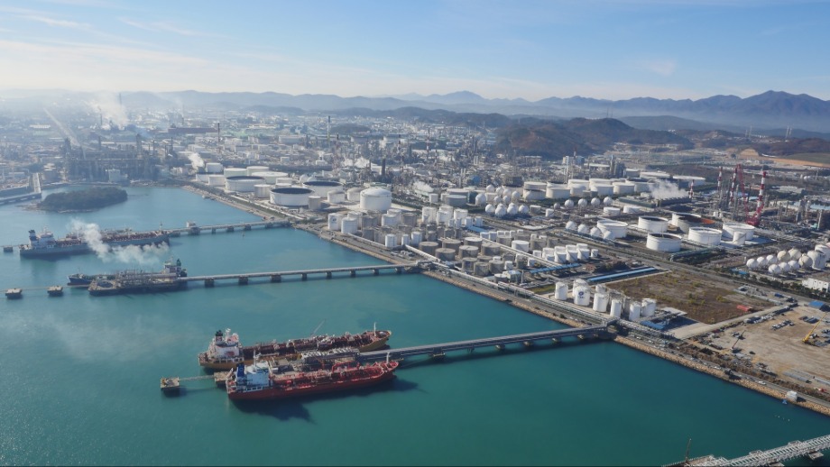 An aerial view of a port terminal