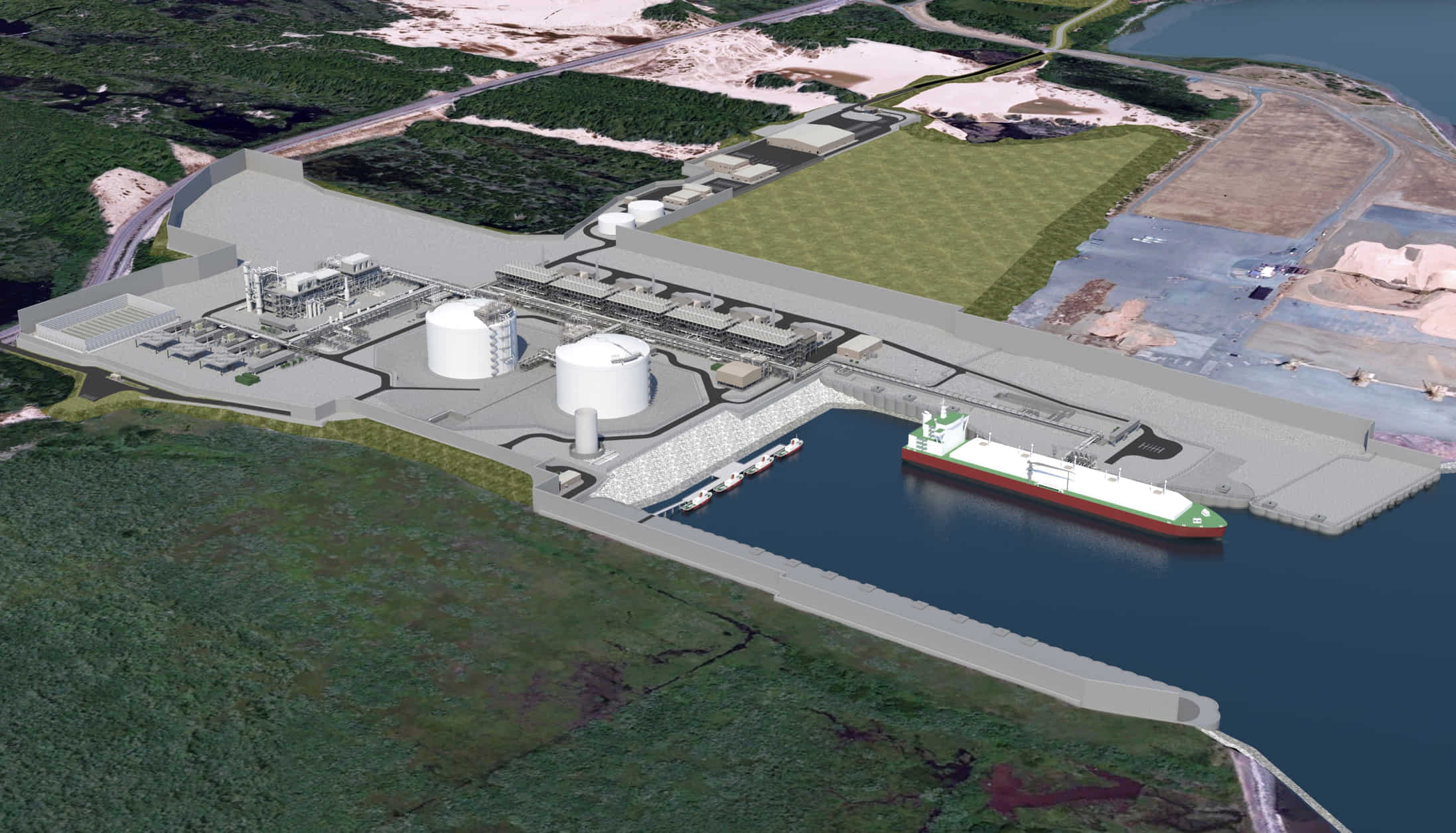 Rendering of Jordan Cove LNG project; Source: Jordan Cove LNG a Pembina company