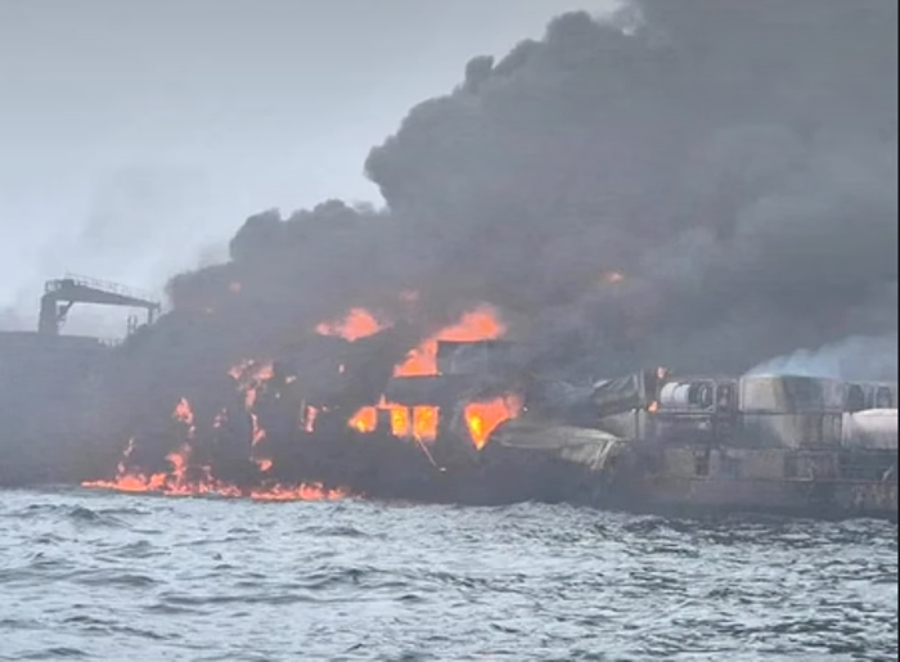 A cargo vessel crashed into MV Stena Immaculate oil tanker off the coast of the UK; Source: Greenpeace UK