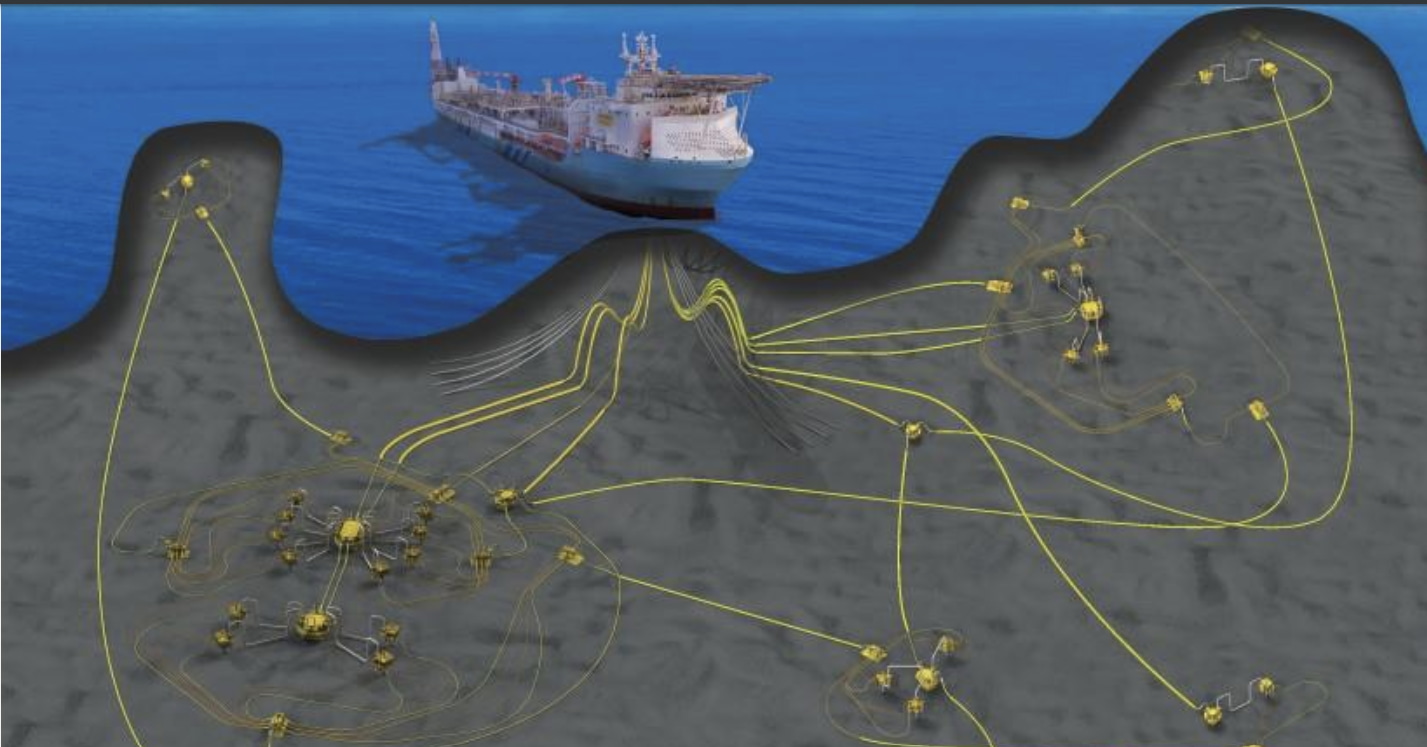 Showing the Sea Lion FPSO and the Phase 1 & 2 development field layout; Source: Navitas