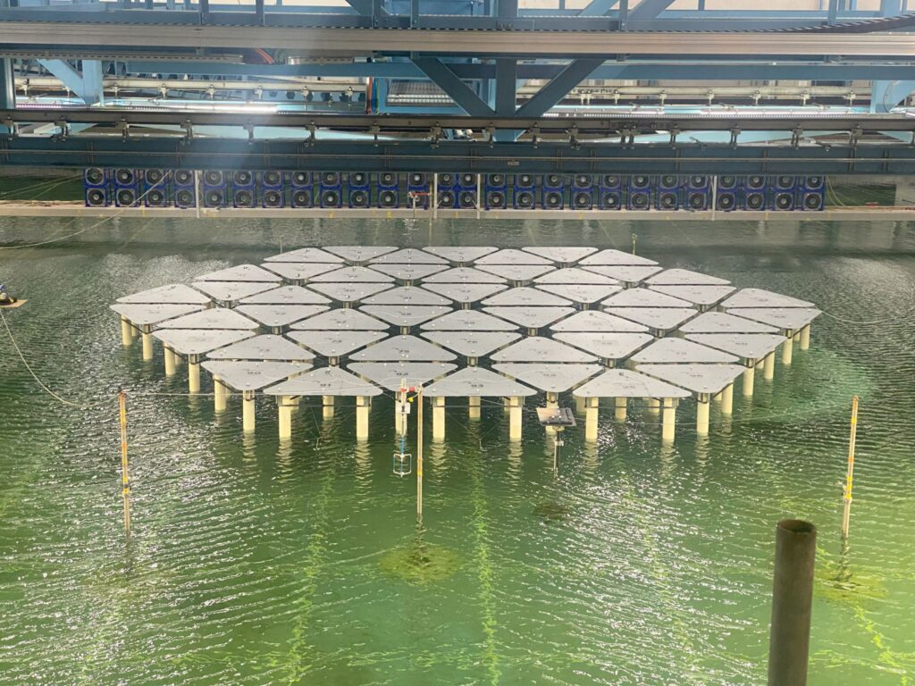 SolarDuck's interconnected Offshore Floating Solar Platforms at the MARIN Offshore Basin