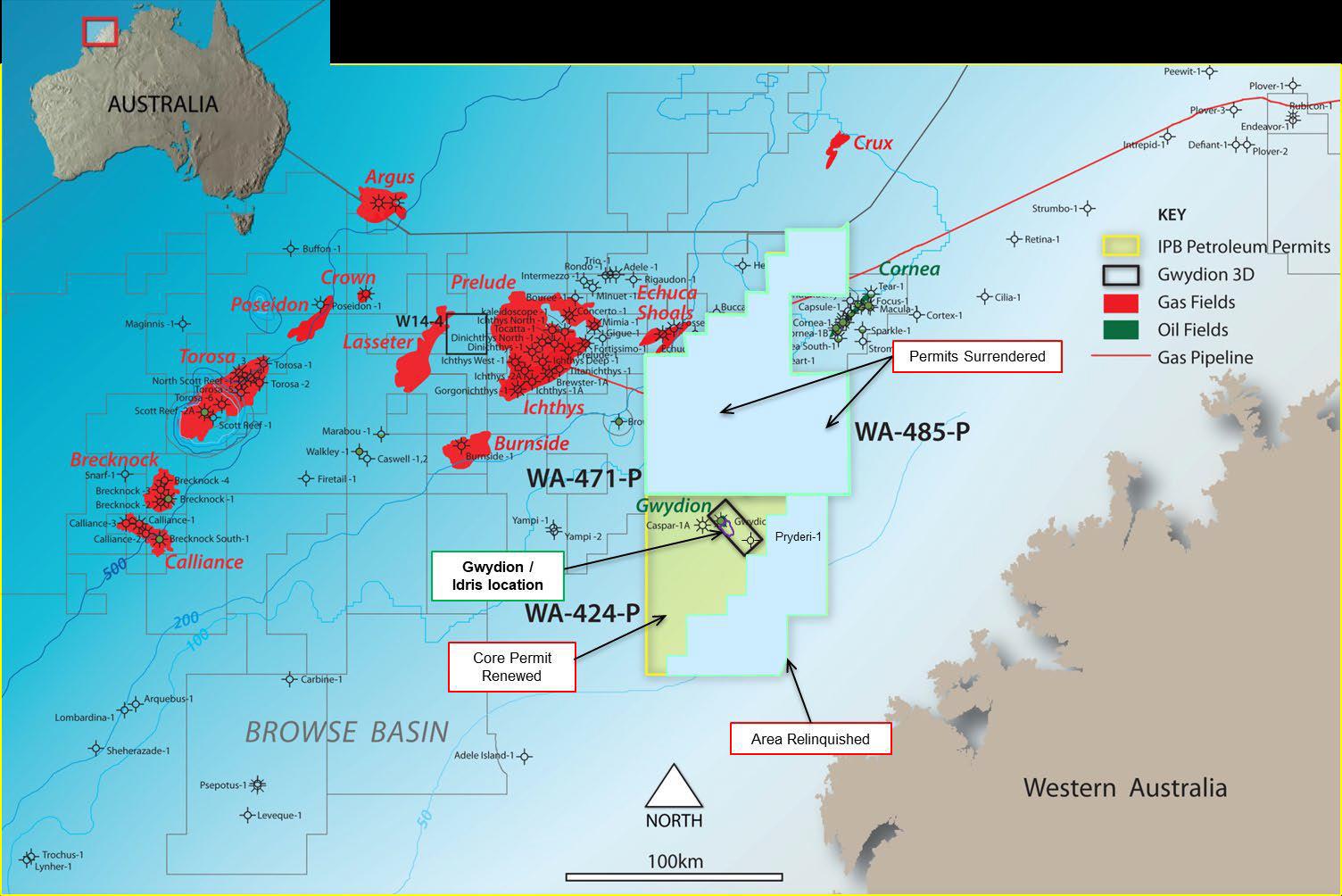 Location map of IPB's exploration permit WA-424-P in the Browse Basin; Source: IPB