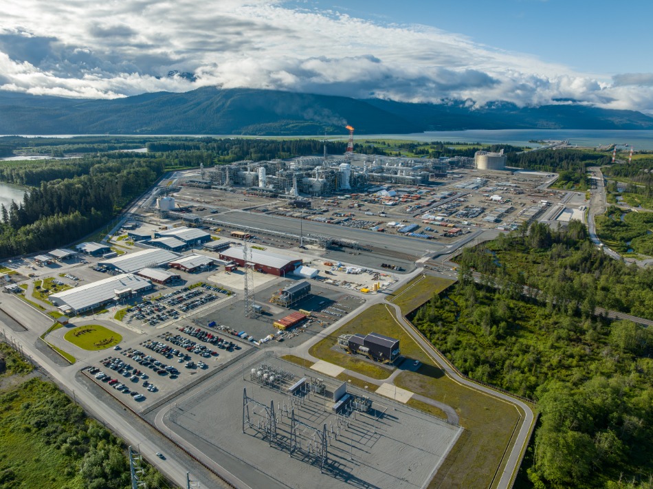 Aerial view of the LNG Canada facility in Kitimat, British Columbia, Canada